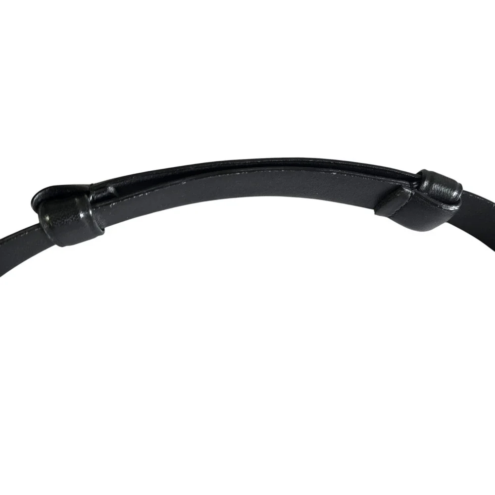 Chico's Black Genuine Leather Belt Gold Sculptural‎ Hook Buckle Size S/M